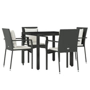 Mobili da pranzo e cuscini da giardino 5 pezzi in resina intrecciata nera 02_0014874