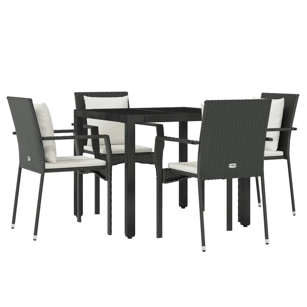 Mobili da pranzo e cuscini da giardino 5 pezzi in resina intrecciata nera 02_0014874