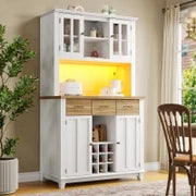 Mobile alto per cucina con illuminazione LED, 106x40x179,5 cm, Legno e Bianco