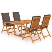 Set di mobili da giardino mobili da esterno 5 pezzi con cuscini grigi legno massello di teak 02_0016383