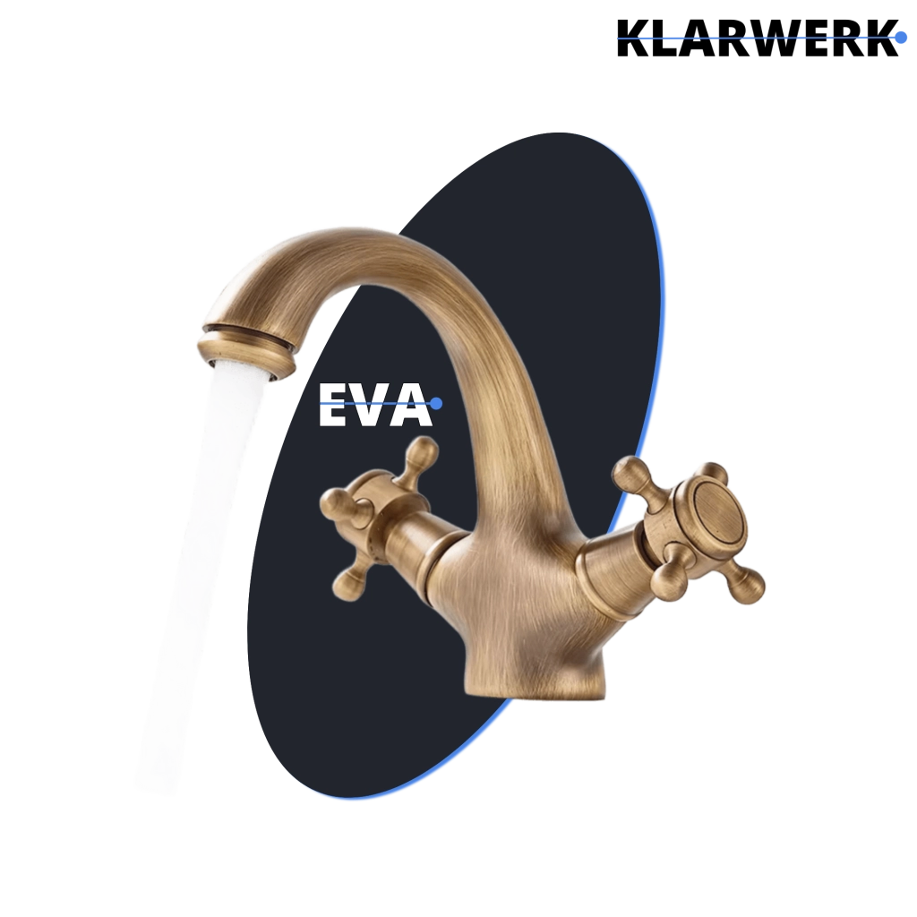 EVA | Rubinetto da bagno vintage in ottone dorato | Rubinetto per lavello retrò in acciaio inossidabile premium | Miscelatore gastronomico 2 attacchi