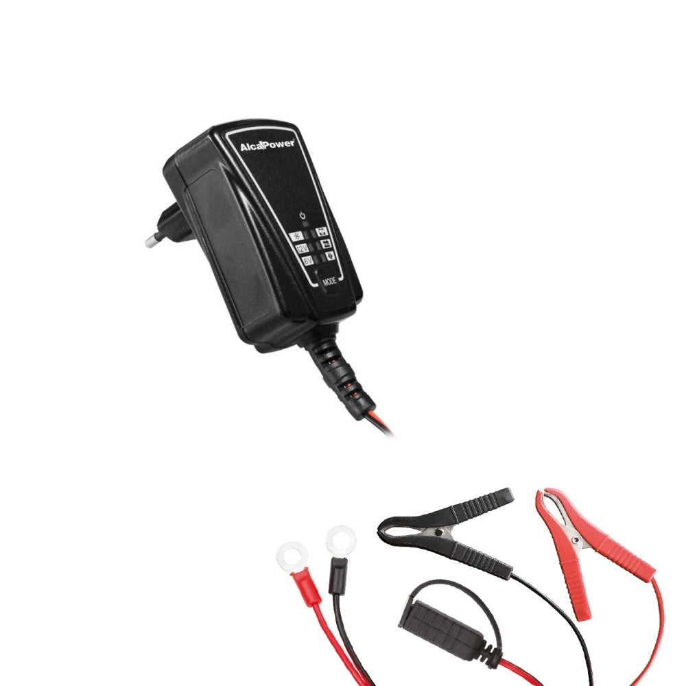 Caricabatterie e Mantenitore Intelligente 6V/12V 1A - Funzione Rigenerazione e Desolfatazione - Per Auto, Moto e Veicoli d'Epoca