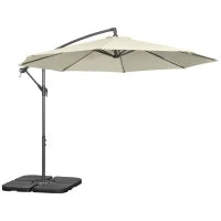 Ombrellone Decentrato a 6 Stecche con Manovella e Base a Croce, in Metallo e Poliestere, Ø292x247 cm, Beige