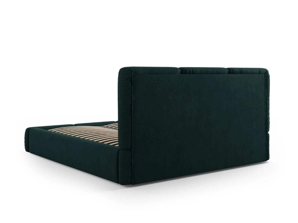 Cosmopolitan Design - Letto a cassettone con testiera "Nicolas" 200x200cm in ciniglia verde bottiglia 