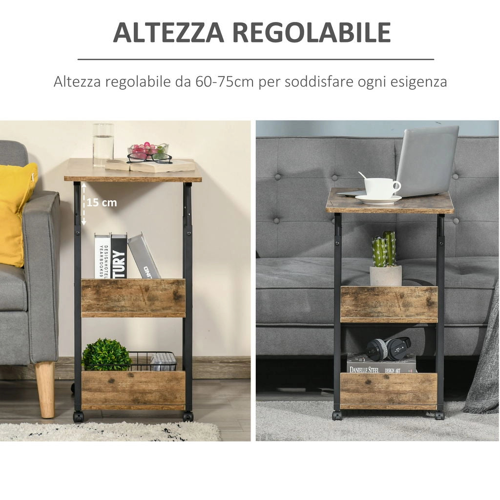 COMODINO STILE INDUSTRIALE CON ALTEZZA REGOLABILE 80X40X6CM MARRONE RUSTICO