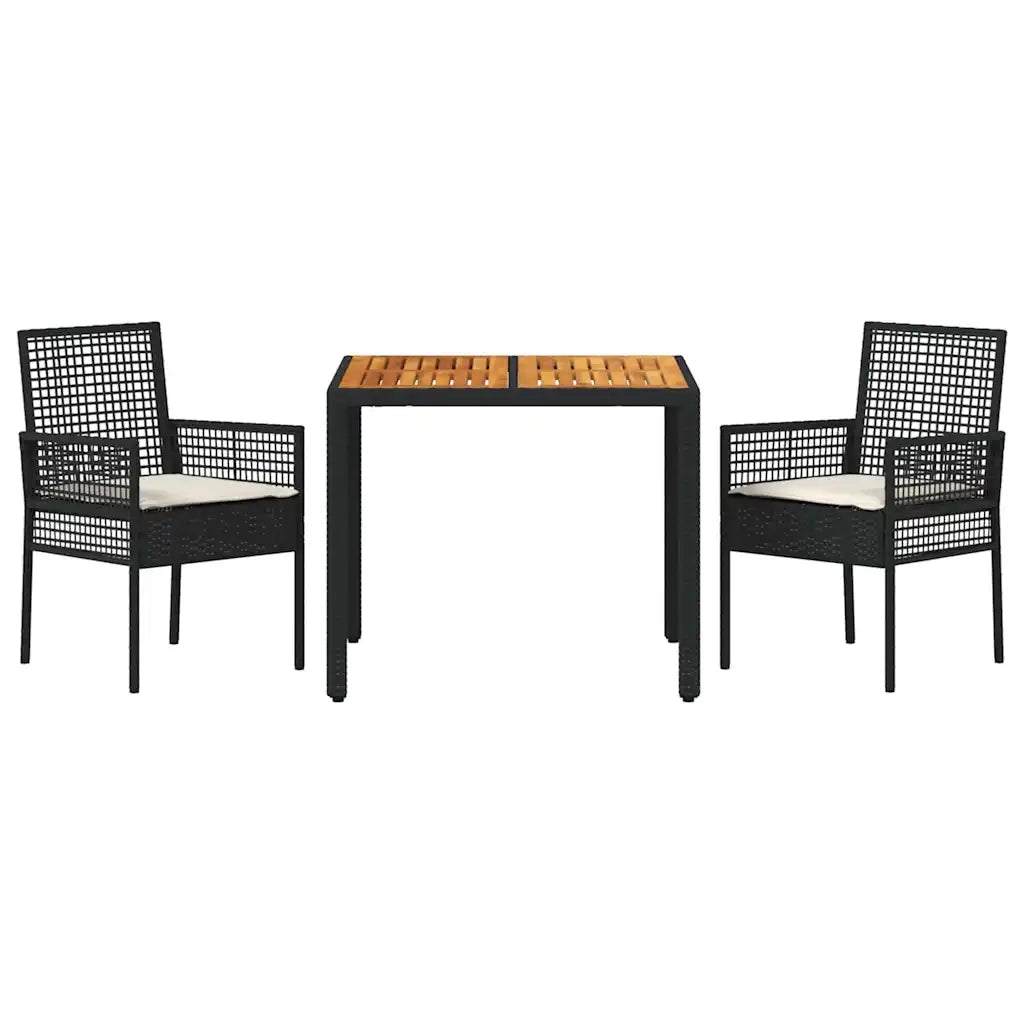 Set da Pranzo per Giardino 3 pcs Nero polyrattan 3334901