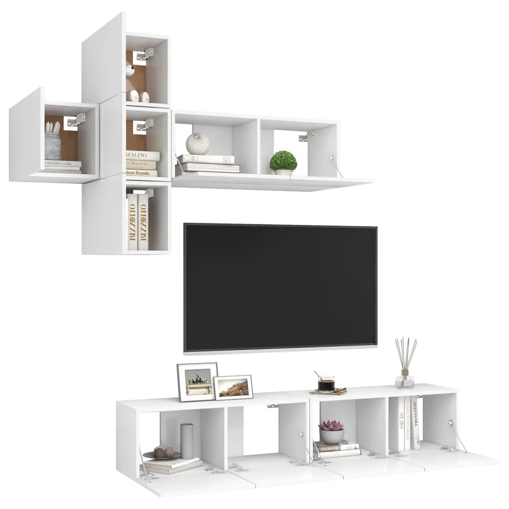 Set Mobili Porta TV 7 pz-Set di 7 Credenza per TV Bianco in Legno Multistrato 811294