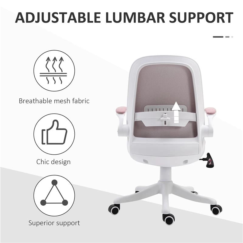 SEDIA DA UFFICIO ERGONOMICA AD ALTEZZA REGOLABILE, IN TESSUTO EFFETTO VELLUTO, 62.5X60X94-104 CM, BIANCO E ROSA
