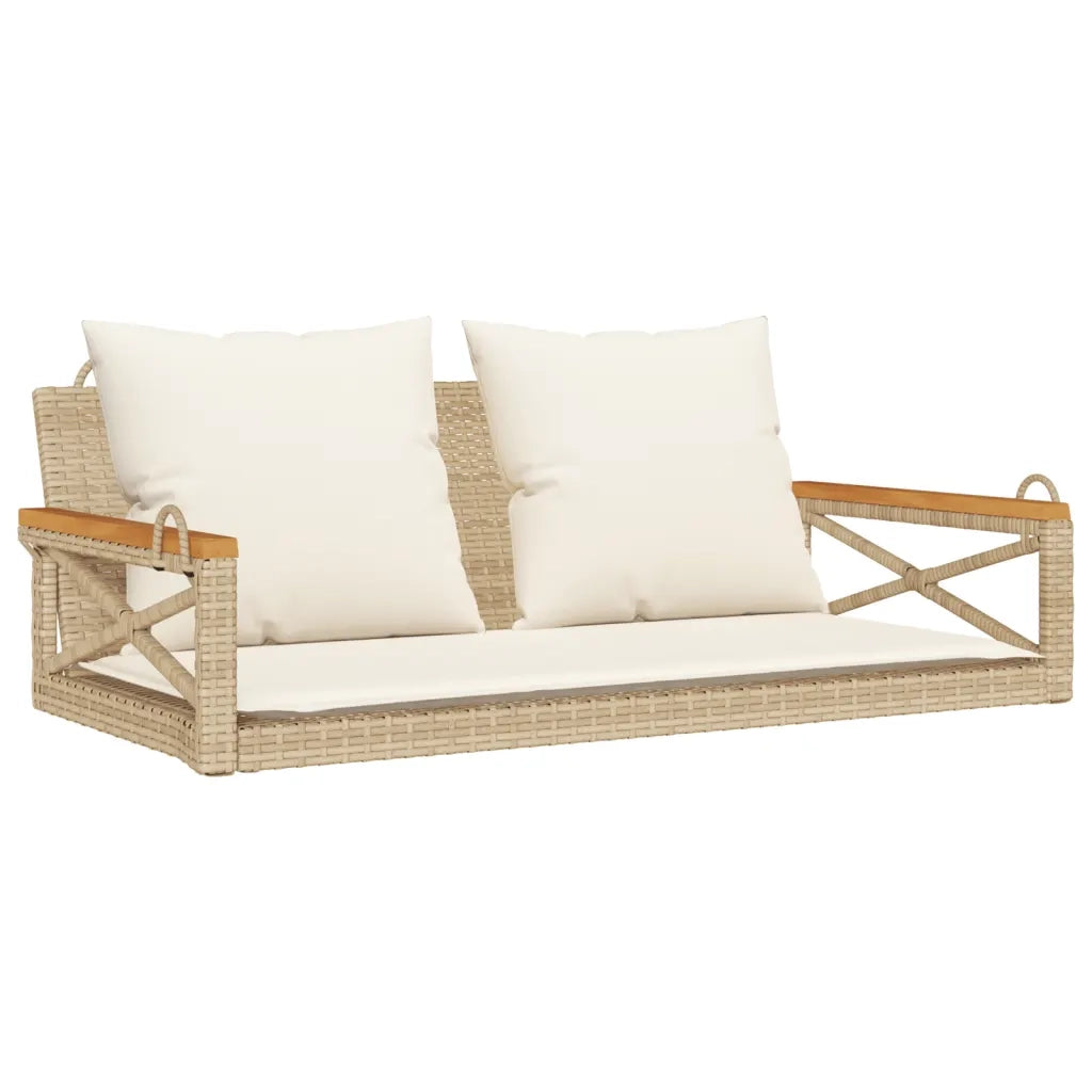 Panca da Giardino | Panchina a Dondolo con Cuscini Beige 109x62x40 cm in Polyrattan
