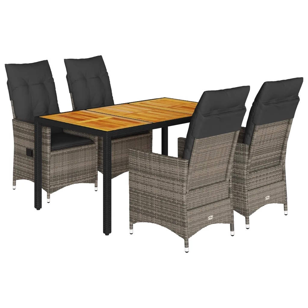 Set da Pranzo da Giardino 5 pz con Cuscini in Polyrattan Grigio 3276726
