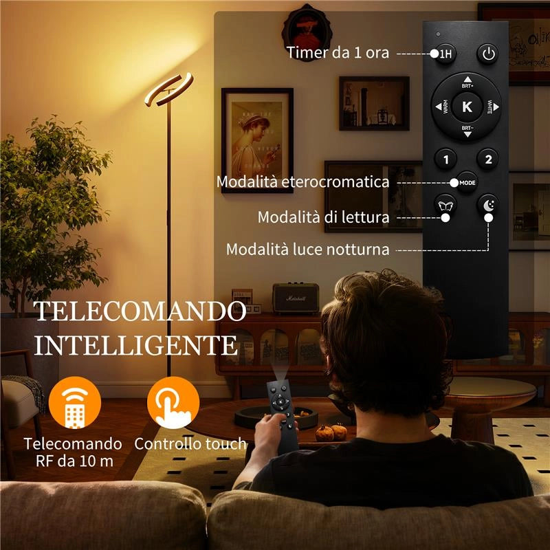 LAMPADA DA TERRA DIMMERABILE 2700K-6000K CON TELECOMANDO E DOPPIA TESTA GIREVOLE A 350¦, NERO
