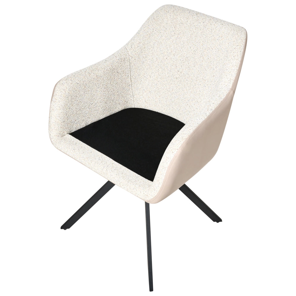 Set di 2 sedie in bouclé beige chiaro e gambe in metallo in ecopelle per la sala da pranzo