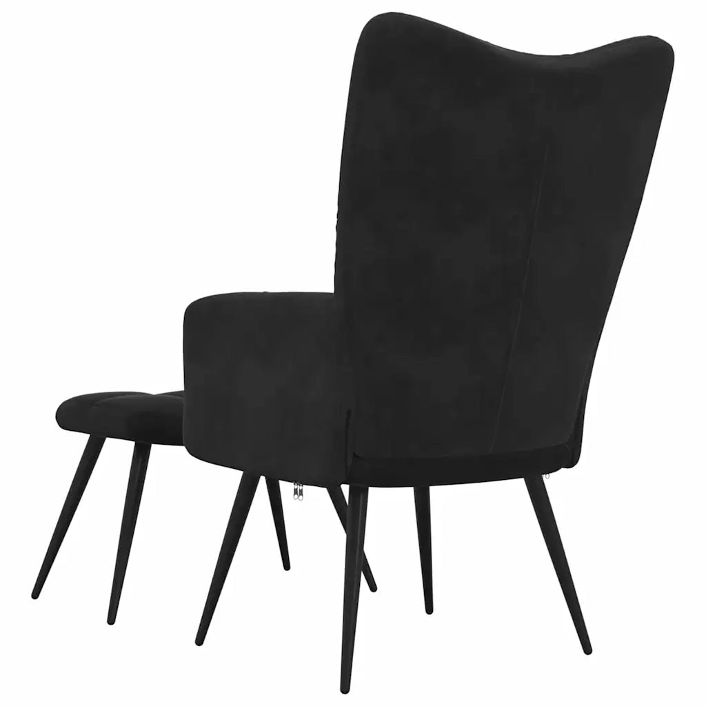 Divano Sedia-Poltrona Relax con Sgabello in Velluto Nero 408063