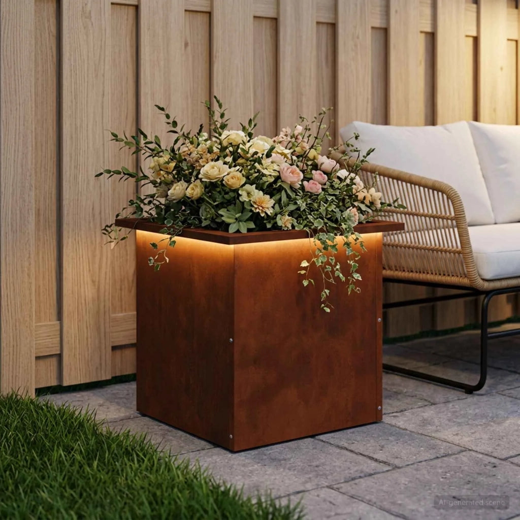 Fioriera da giardino con LED Ruggine 40 x 40 x 40 cm 8008138