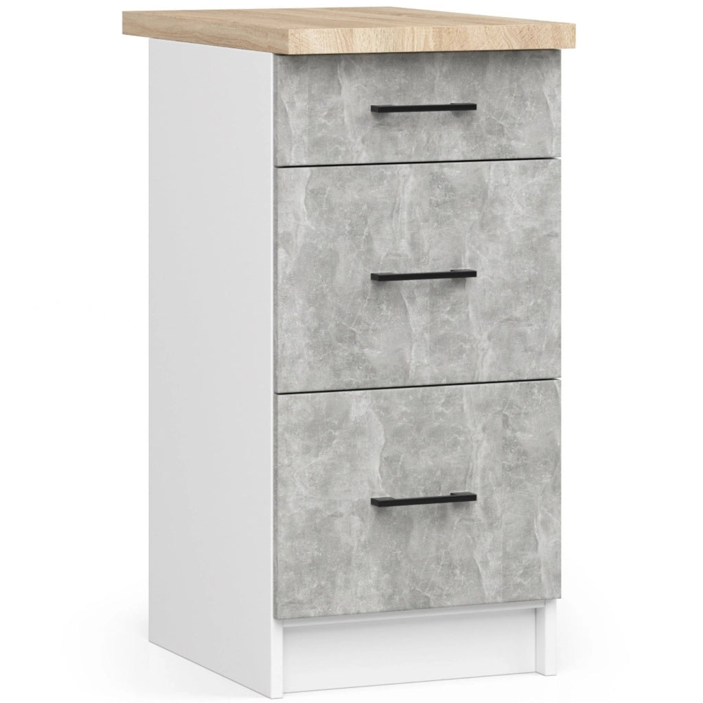 Mobile cucina modulare con piano di lavoro AKORD OLIWIA Bianco, Cemento 40 cm 3 cassetti 40x46x85 cm