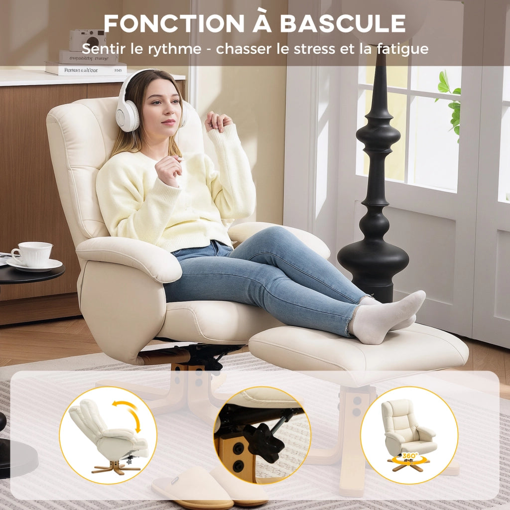 Poltrona relax reclinabile girevole 360¡ã con poggiapiedi ¨C zephmum ¨C crema 120 kg