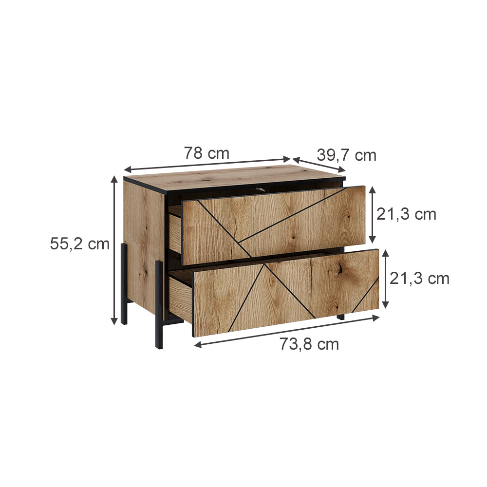 Vicco Comodino camera da letto Rovere 78 x 55.2 cm con 2 cassetti