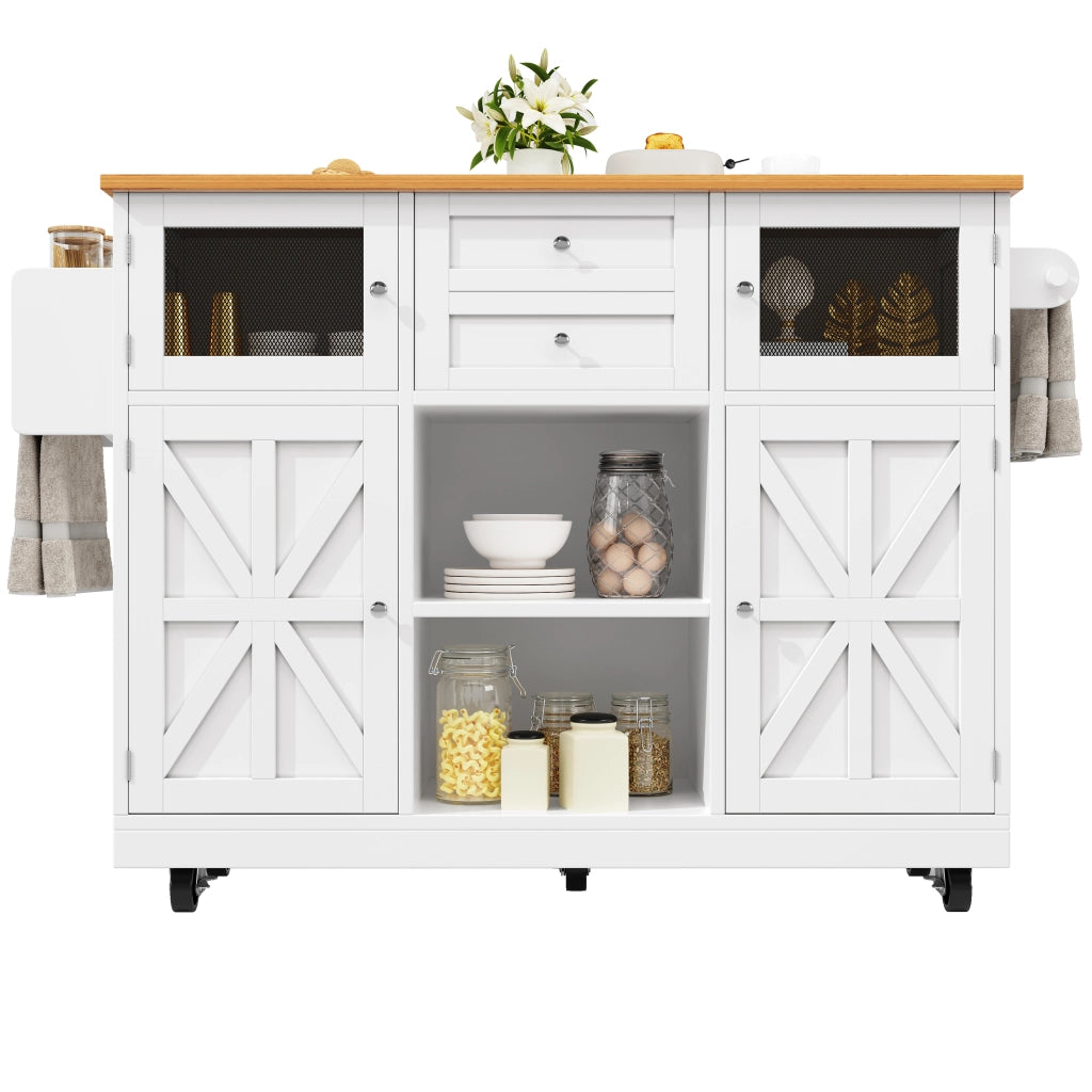 Buffet da Cucina con Ruote e Piano di Lavoro ¨C MINIMAL ¨C Bianco, Legno, con Ante 3D e Ripiani Regolabili