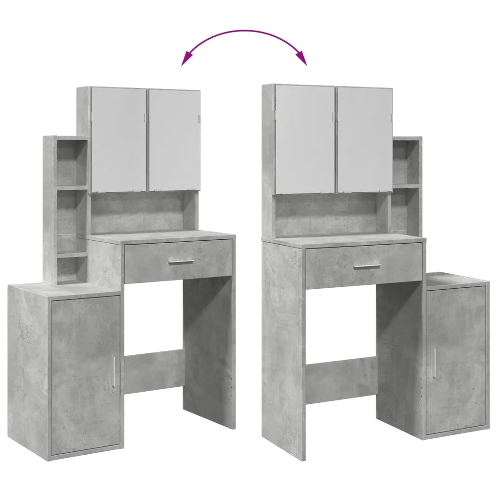 Toeletta | Tavolo da Trucco con Armadietto Grigio Cemento 80x35x132 cm