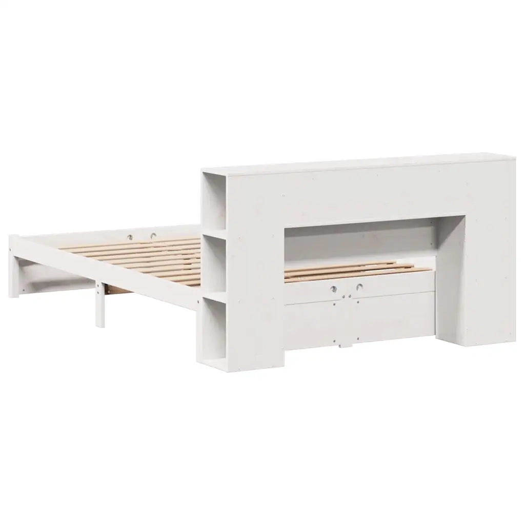 Letto Libreria senza Materasso-Struttura Letto con contenitore Bianco 160x200 cm Legno di Pino 516053