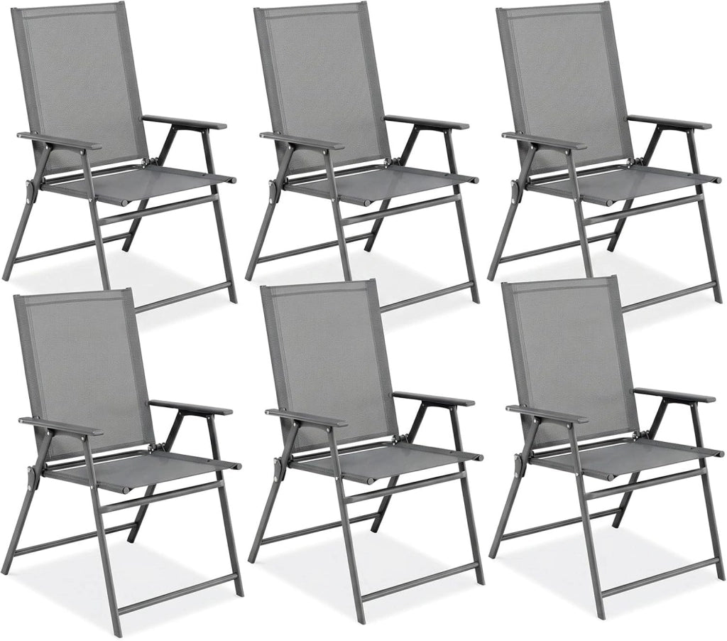 Set di 2 Sedie da Giardino Pieghevoli, Sedie da Campeggio con Schienale e Braccioli, Struttura in Metallo, Portata 120kg, Sedia Pieghevole Leggera per Balcone, Terrazza, Nero