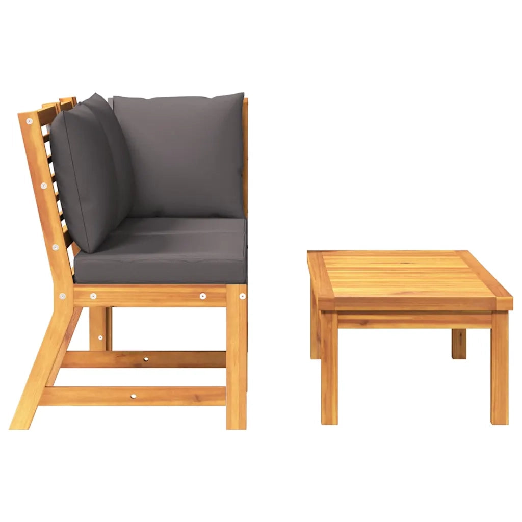 Salotto da Giardino-Set Divani Giardino 3pz Cuscini Grigio Scuro Acacia Massello