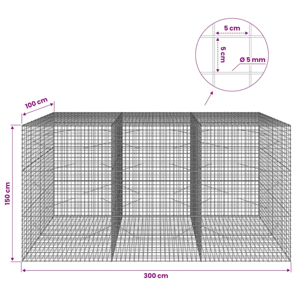 Gabione con filo da 5 mm e rete da 5x5 cm 300x100x150 cm 3464376