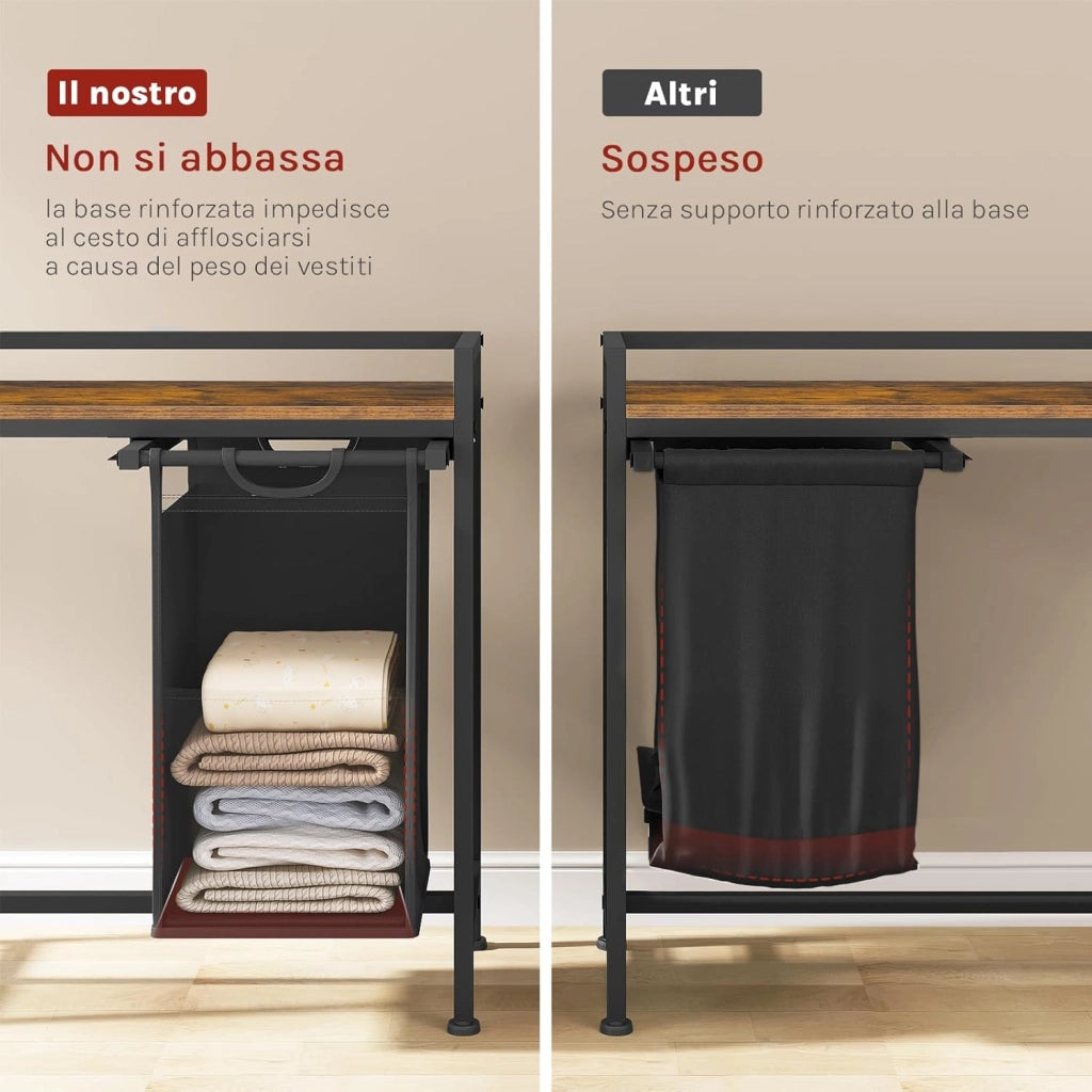 Cesta Biancheria a 2 Scomparti, Cestino Biancheria Sporca con Struttura in Metallo, Sacco per Bucato Rimovibile in Tessuto Oxford, Capacità 40L per Cesto, Nero