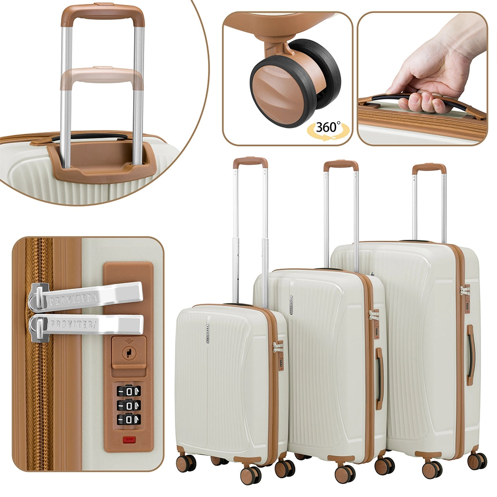 Set 3 Valigie Rigide 90-59-38L Ruote Easy Roll con Manico Telescopico in ABS Bianco