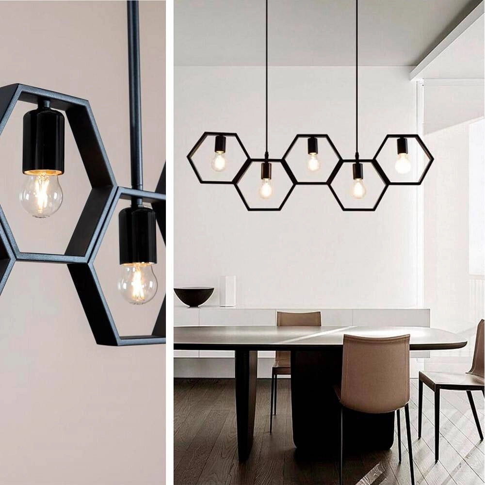 Trade Shop - Lampadario Sospensione Geometrico Esagonale E27 Industriale Nero Vintage Lp-89n -