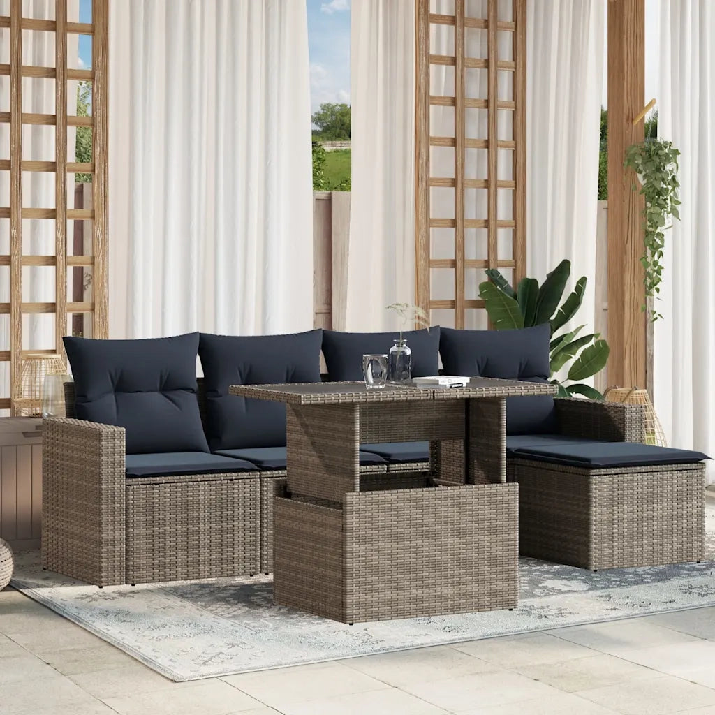 Set Divani da Giardino 6 pz con Cuscini Grigio in Polyrattan 3267241