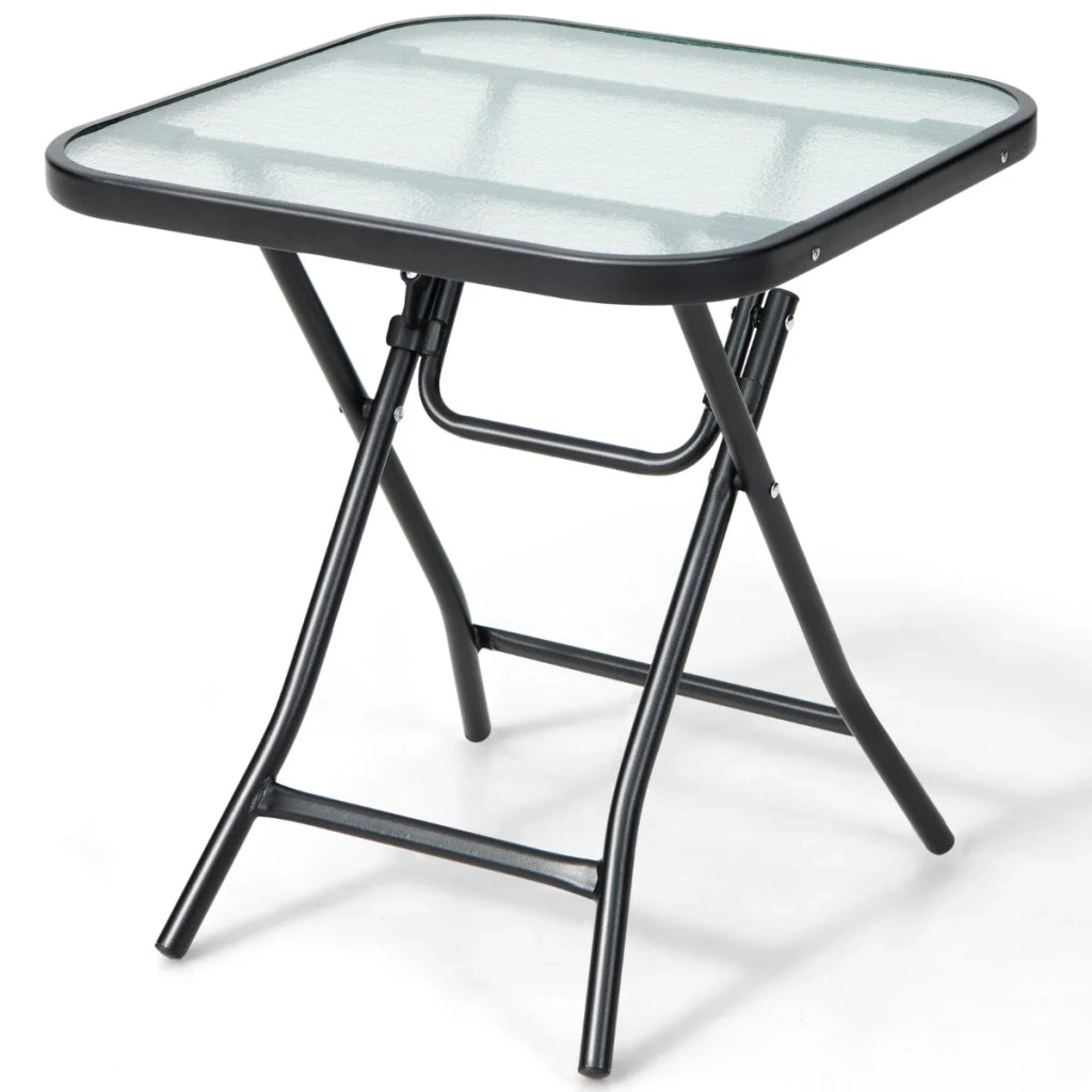 Tavolo da giardino pieghevole 46,5 x 46,5 x 42 cm per uso interno ed esterno stabile e pratico stile elegante vetro nero 20_0019301