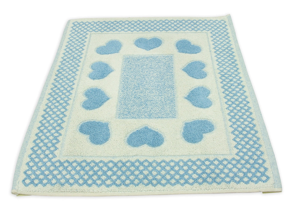 Tappeto Bagno Doccia Spugna Tappetino Assorbente Cotone Pelo Corto Mod. Love O.B - 60x120 - Azzurro