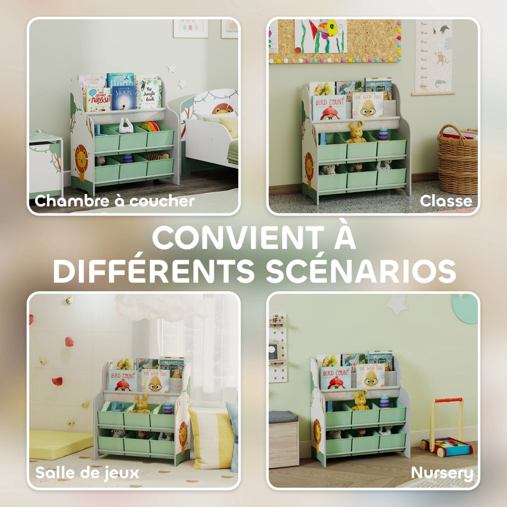 Cassettiera per bambini con 6 cassetti e scaffale ¨C zephmum ¨C 63x30x71 cm, verde