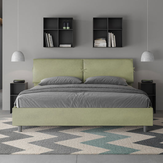 Letto Matrimoniale King Size 200x200 cm con Rete e Contenitore Testata con Cuscini Imbottito in Microfibra Mados Tè