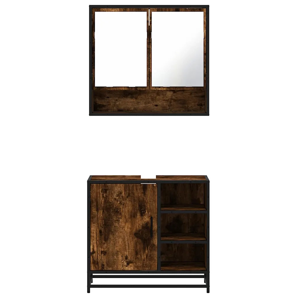 Set Mobili da Bagno 2 pz Rovere Fumo in Legno Multistrato 3300937