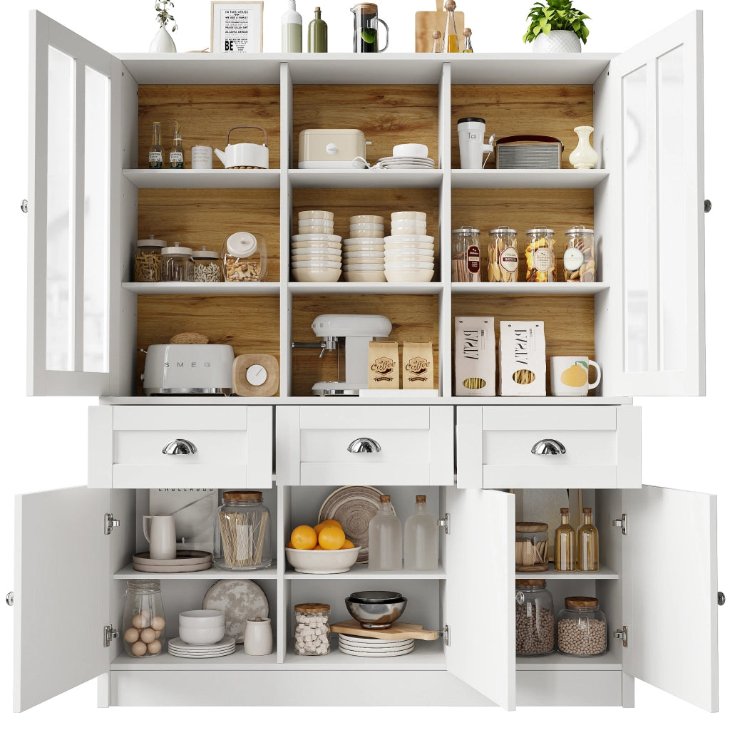 Vetrina con Ripiani Regolabili e Sistema Antiribaltamento per Cucina in MDF Bianco 140 x 38.5 x 175 cm