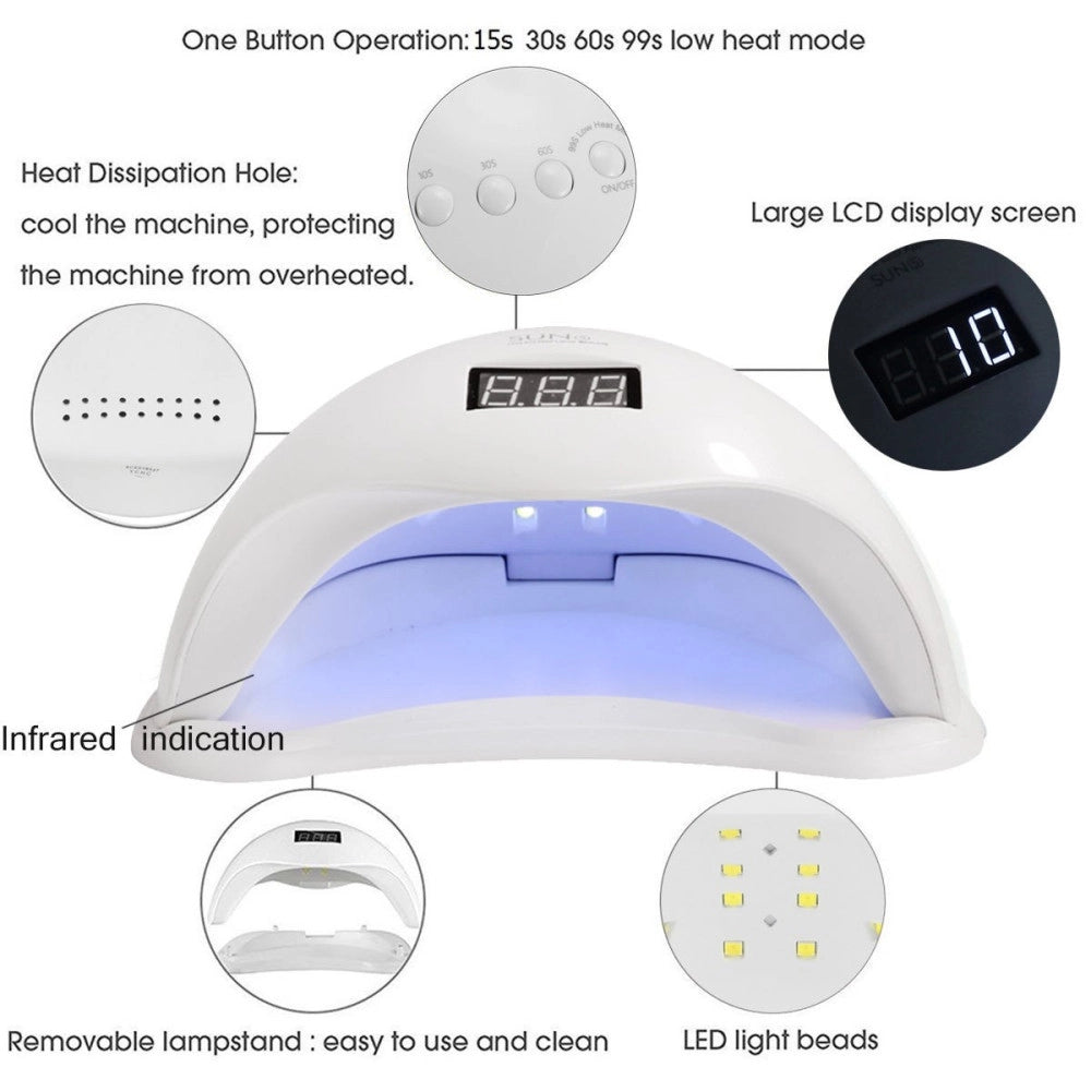 Trade Shop - Lampada Led Uv Per Unghie Nail Art Asciuga Gel Smalto 2 In 1 48w Manicure -