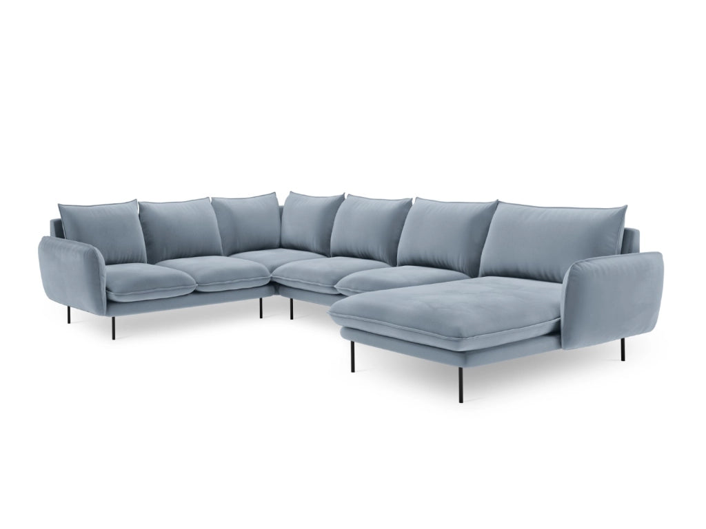 Cosmopolitan Design - Divano panoramico sinistro "Vienna" 7 posti in velluto azzurro 