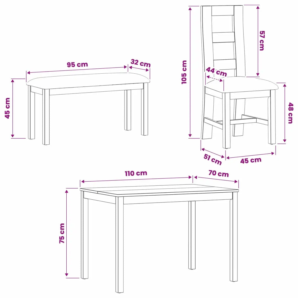 Set da pranzo 4 pz Nero Legno di Quercia Massello 3430307