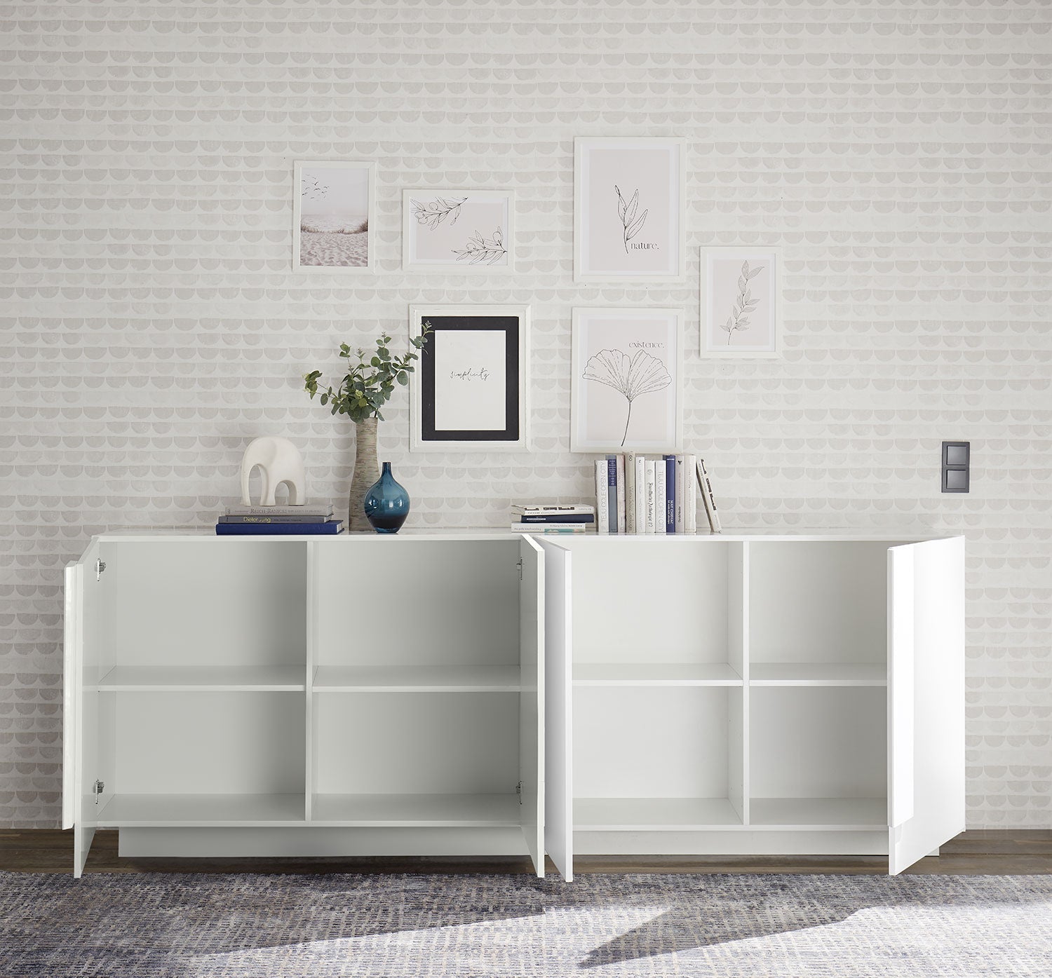 Madia Design Moderno 4 Ante Jupiter 241x44x90 cm Bianco laccato lucido