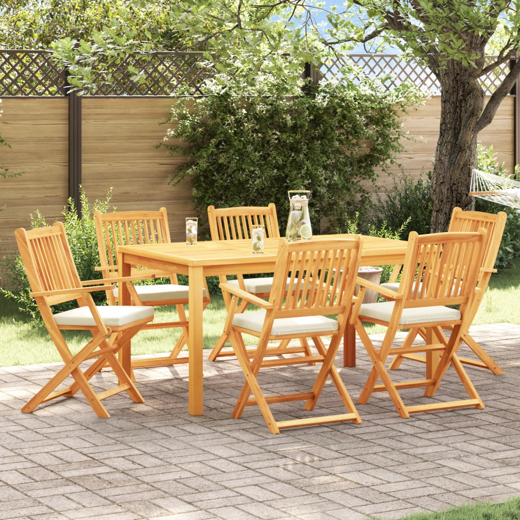 Sedia da Giardino Pieghevole  con Cuscino Bianco 6 pezzi in Legno Massello di Acacia