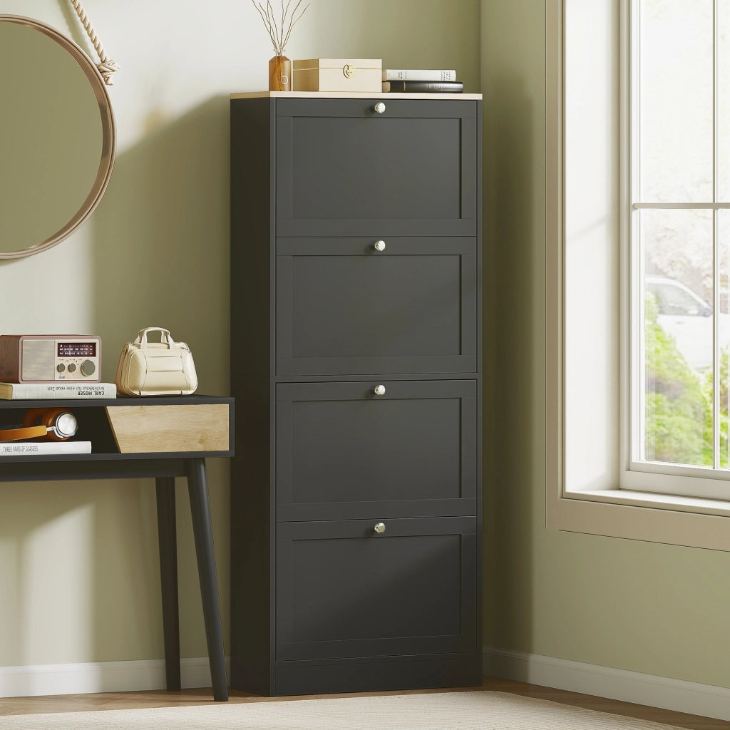 Scarpiera con 4 cassetti e ripiani regolabili ¨C zephmum ¨C 60x23,5x153 cm, nero