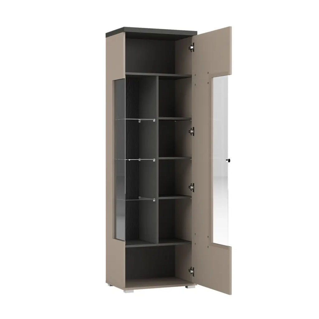 Vetrina 1 porta NESS – Finitura Congo & Antracite – LED bianco neutro – 10 nicchie design