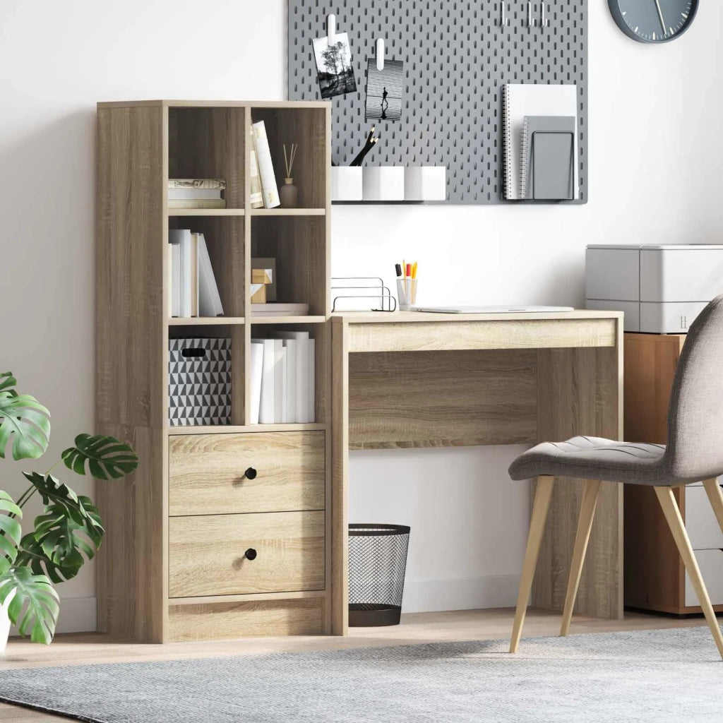 Scrivania | Tavolo da Ufficio con cassetto con lo scaffale 2 pz Rovere Sonoma