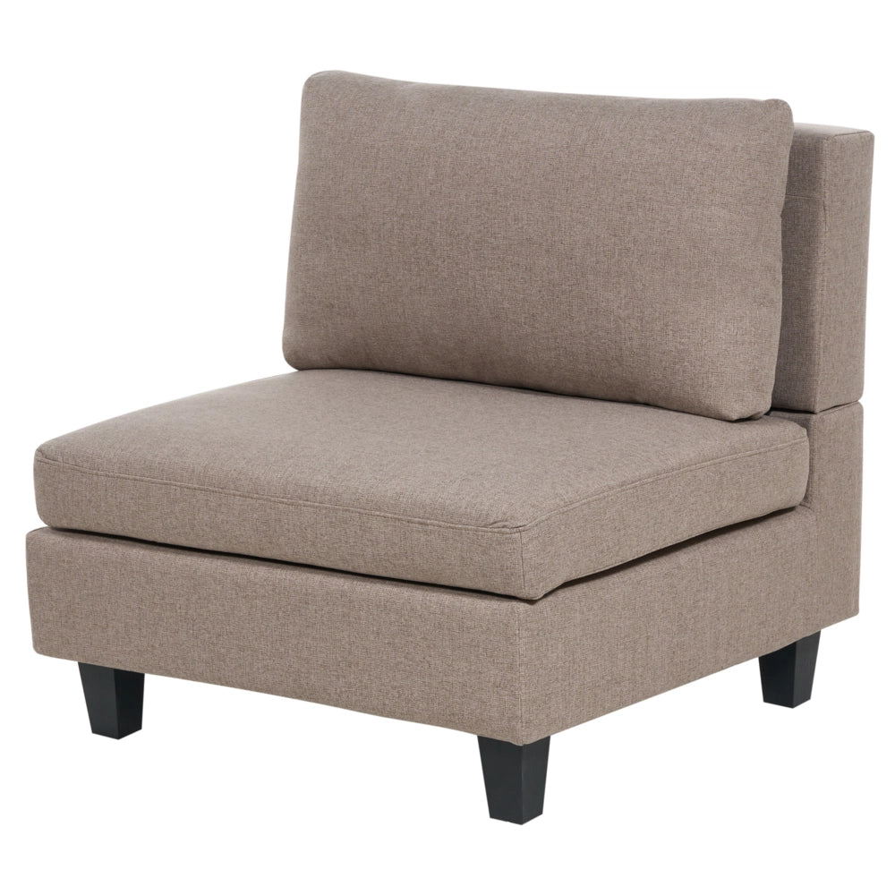 Divano componibile 4 posti imbottito in tessuto marrone gambe nere schienale imbottito lato destro stile moderno