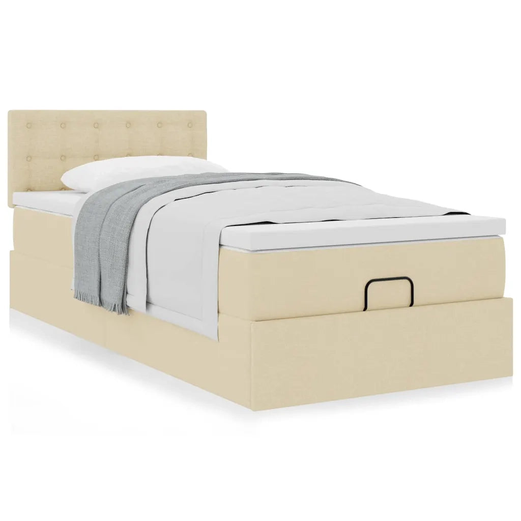 Pouf Letto con Materasso Crema 100x200 cm in Tessuto 3311606