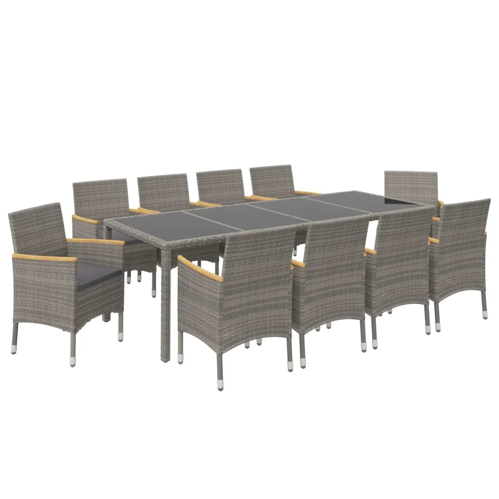 Set da Pranzo Esterni 11pz con Cuscini Polyrattan Nero e Grigio cod mxl 71737
