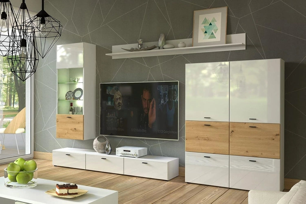 Mobile Comò soggiorno Mila buffet con 2A 4C cm150x40x81h  bianco lucido rovere