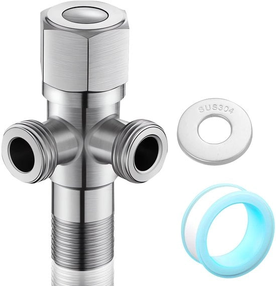 Ventile per angolo in acciaio inossidabile 304 - doppio ventile - 2 uscite - connessione idraulica - 1/2 pollice - facile e sicuro da installare - rubinetto idraulico